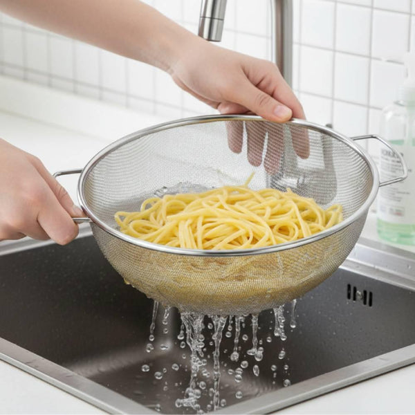 Minex 兩把手不鏽鋼細網漏杓（附支架）