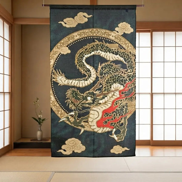 門簾金色編織門口窗簾日本飛龍設計 85x150 厘米