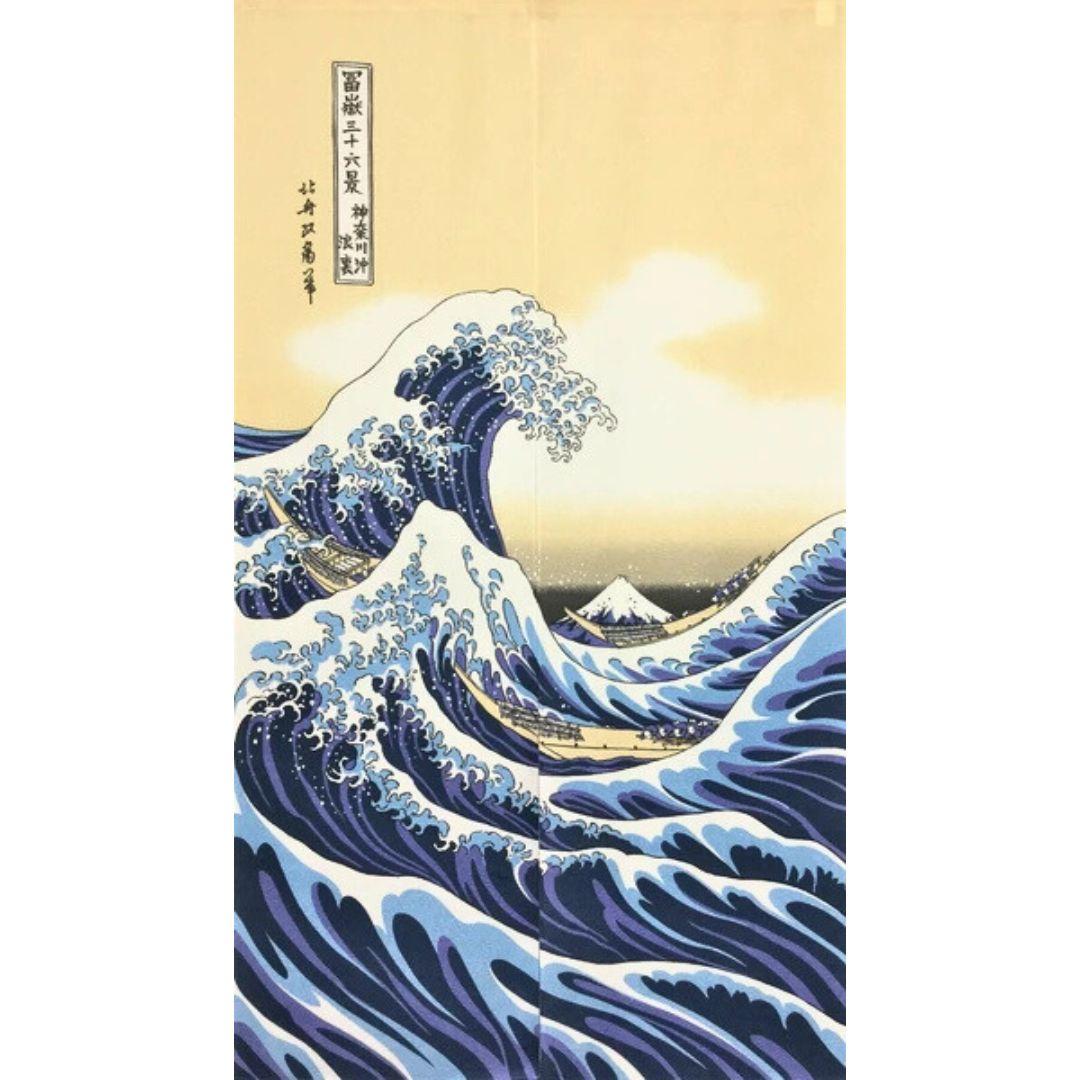 神奈川門簾巨浪印花葛飾北齋藝術日本窗簾