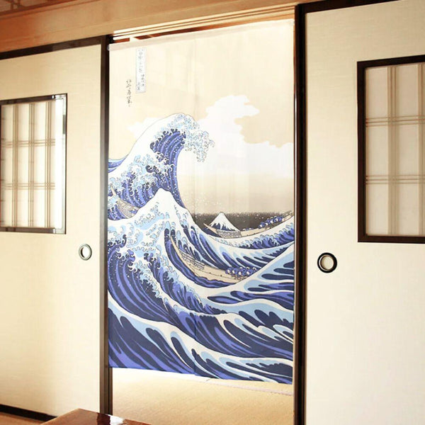 神奈川門簾巨浪印花葛飾北齋藝術日本窗簾