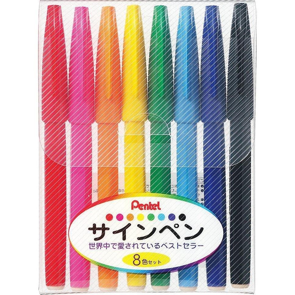 Pentel 標誌筆記號筆套裝 纖維頭 0.8 毫米線 S520-8 8 色