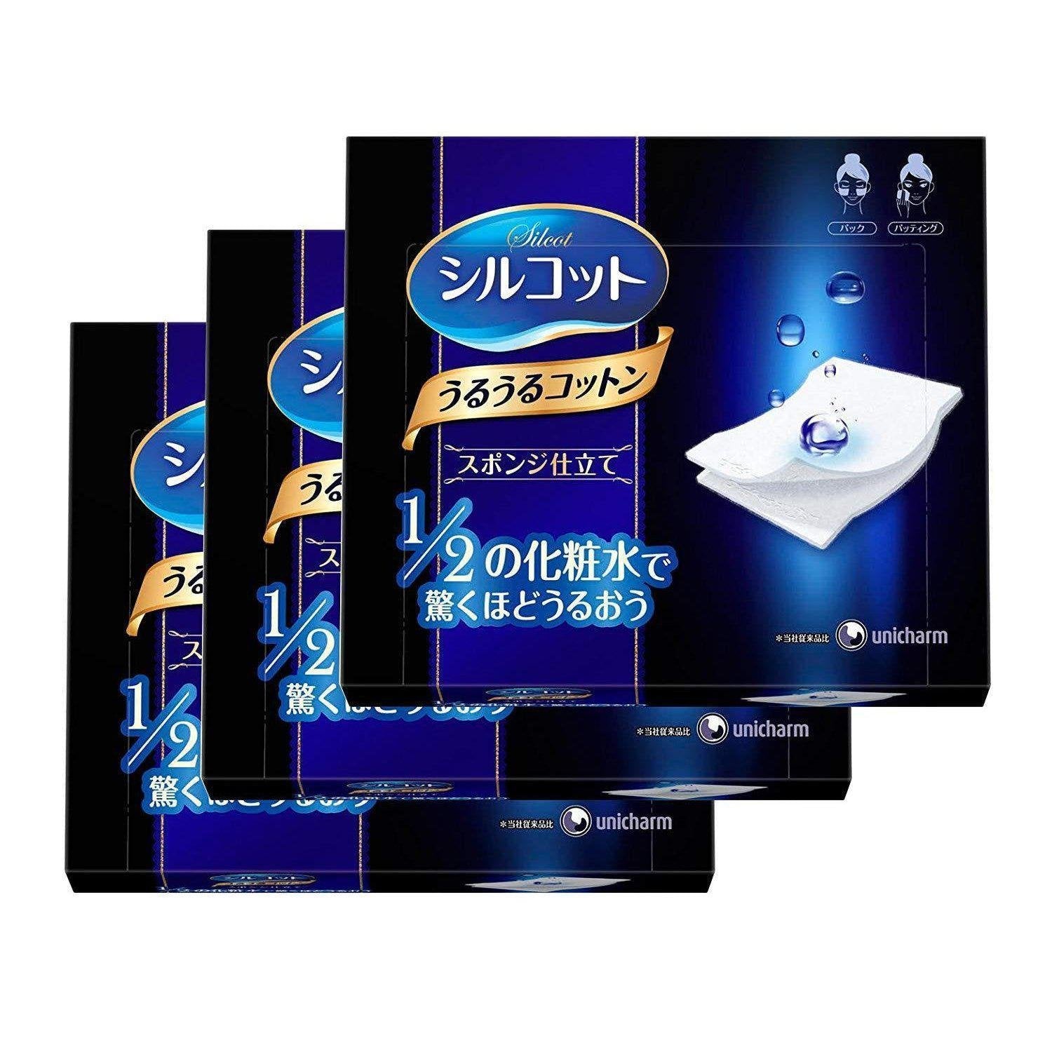 Unicharm Silcot Uruuru 海綿觸感保濕臉部棉（3 件裝）