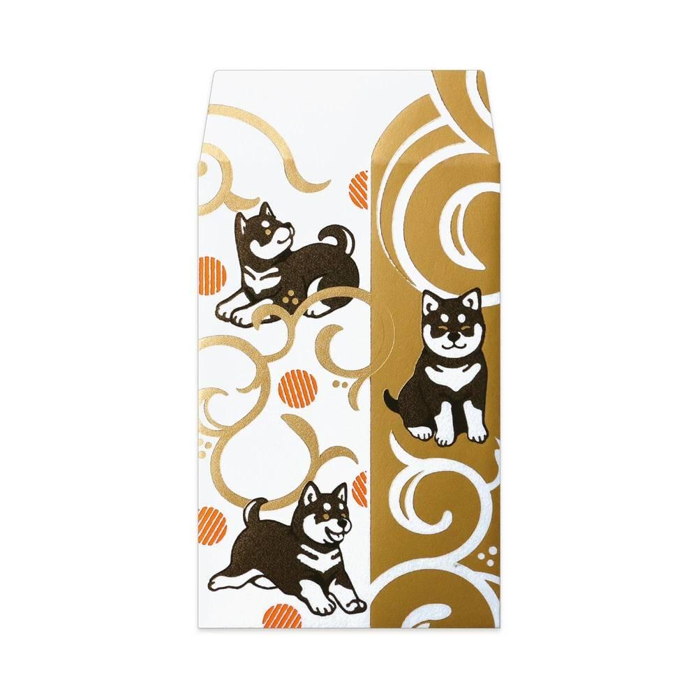 Rokkaku 短金箔裝飾信封柴犬設計 2 克拉。