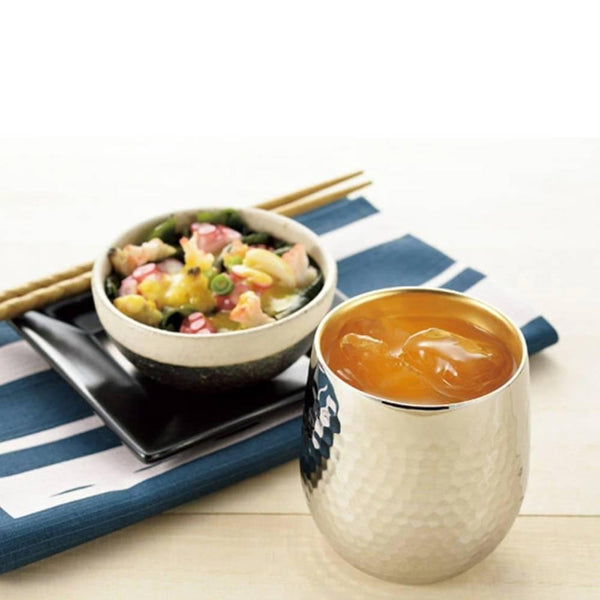 雙壁錘打杯不鏽鋼鍍金內膽玻璃杯 250ml