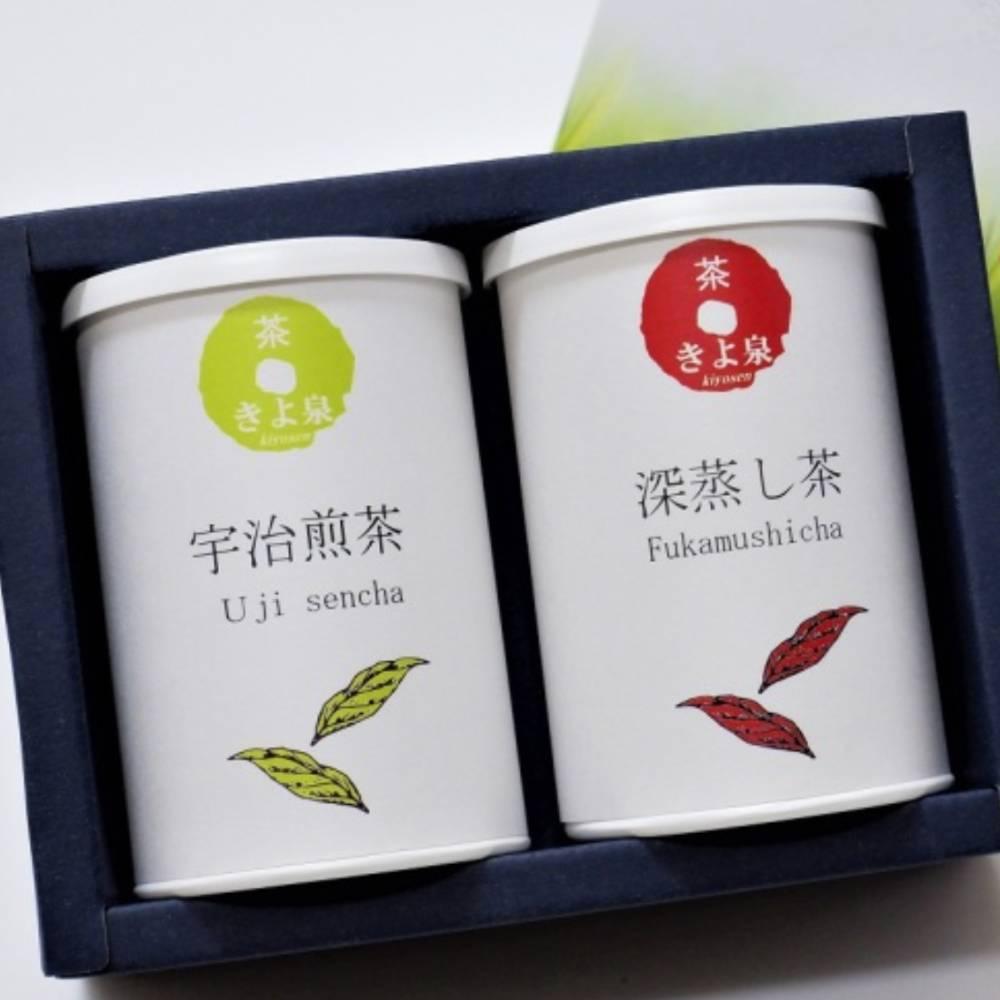 宇治京都綠茶禮品套裝煎茶和深蒸茶鐵罐裝 160g