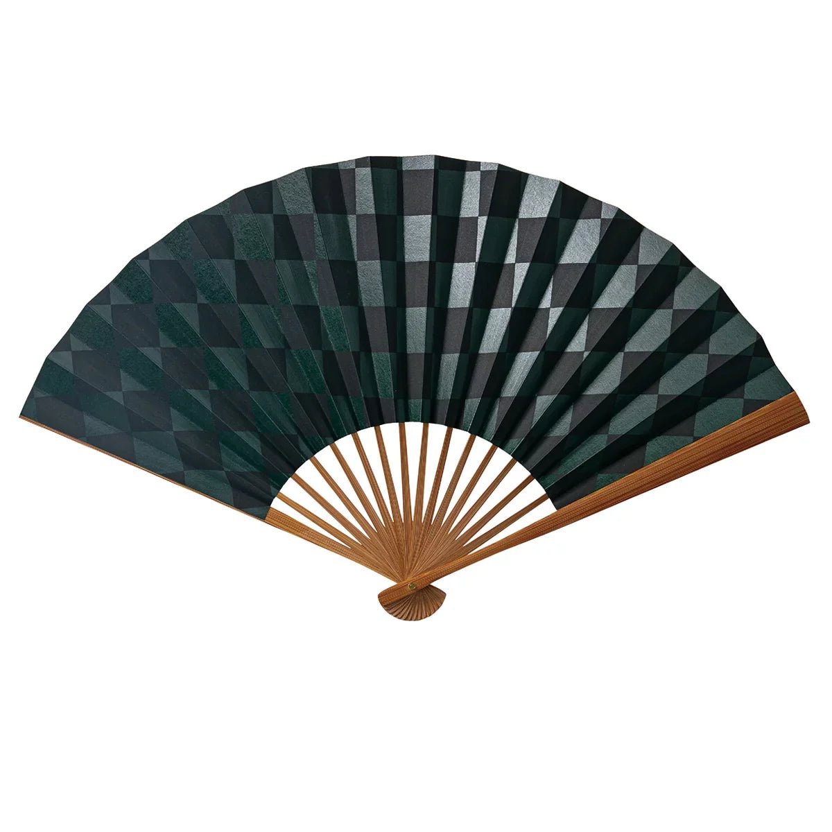 Yamani 黑色市松圖案大號日本 Sensu 折扇 25.5 厘米