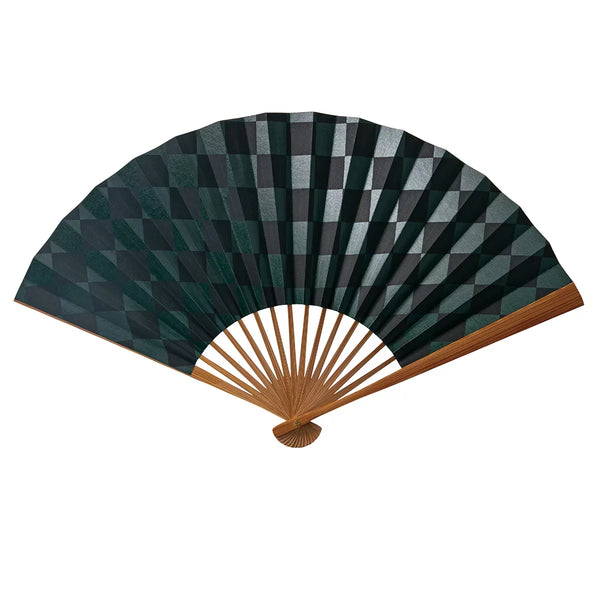 Yamani 黑色市松圖案大號日本 Sensu 折扇 25.5 厘米