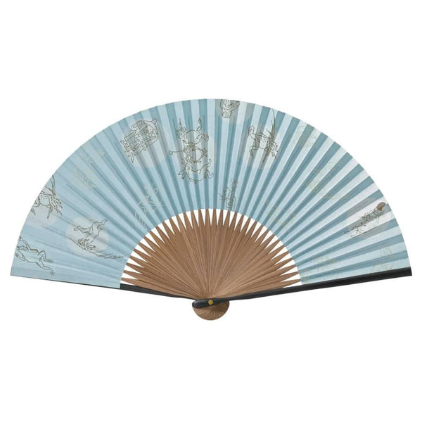 Yamani 青蛙和兔子設計藍色 Sensu 手持折疊風扇 21.5 厘米