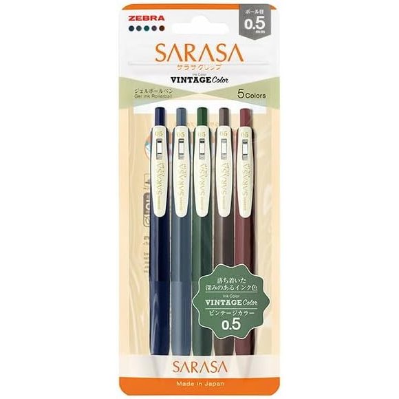 Zebra Sarasa 夾復古彩色中性墨水筆 5 色 0.5 mm JJ15-5C-VI-N